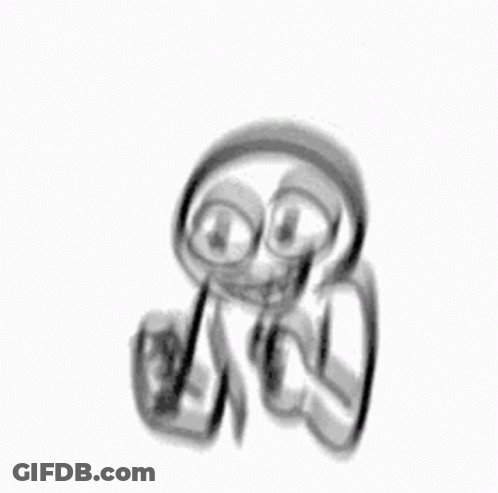 A Black And White Drawing Of A Cartoon Character Wearing Headphones On A White Background . GIF