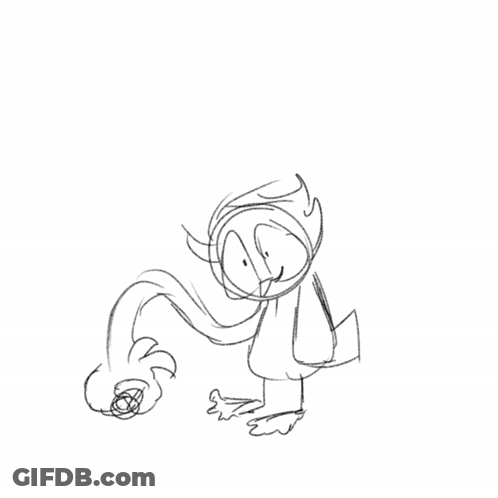 A Black And White Drawing Of A Cartoon Character With A Long Tail GIF