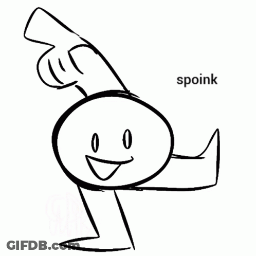 A Black And White Drawing Of A Cartoon Character With A Smile On His Face And The Word Spoink . GIF