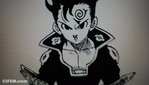 A Black And White Drawing Of A Cartoon Character With A Swirl On His Forehead . GIF