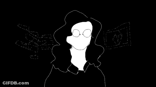 A Black And White Drawing Of A Cartoon Character With A White Face GIF