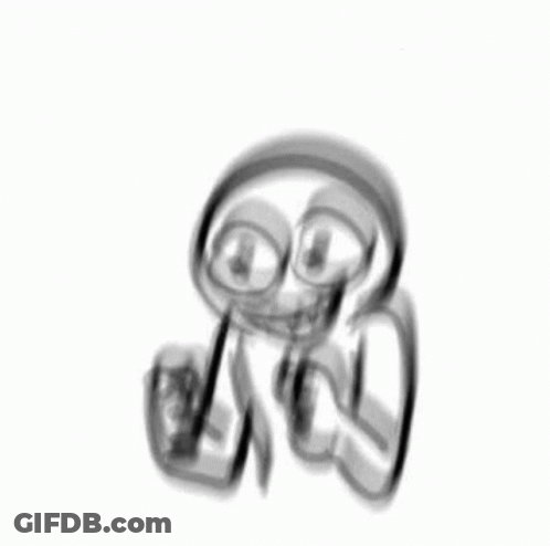 A Black And White Drawing Of A Cartoon Character With Headphones On A White Background . GIF
