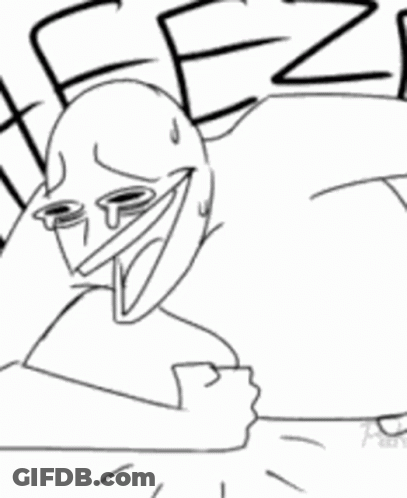 A Black And White Drawing Of A Cartoon Character With Tears Running Down His Face And The Word Freeze . GIF