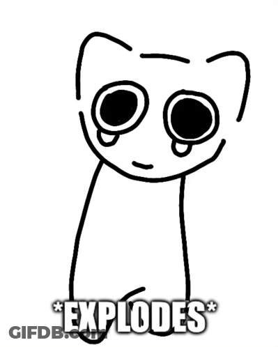 A Black And White Drawing Of A Cartoon Character With The Word Explodes Below It . GIF