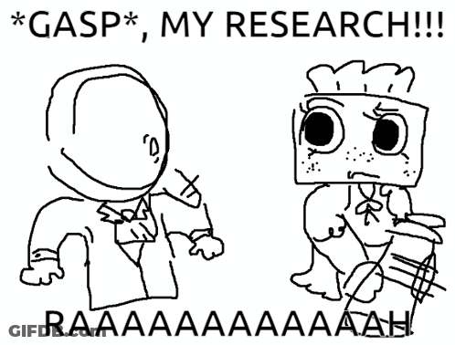 A Black And White Drawing Of A Cartoon Character With The Words Gasp My Research GIF