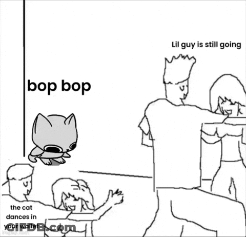 A Black And White Drawing Of A Cat Dancing In A Wallet With A Caption . GIF