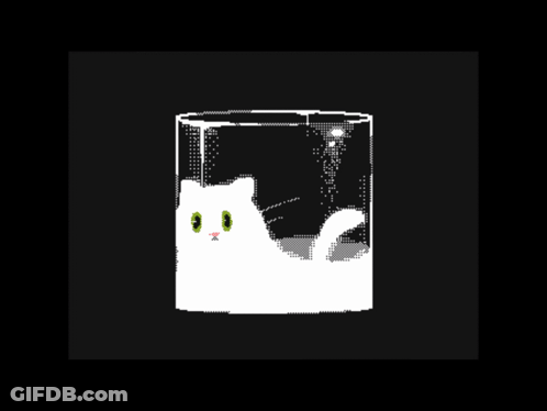 A Black And White Drawing Of A Cat Inside A Glass GIF