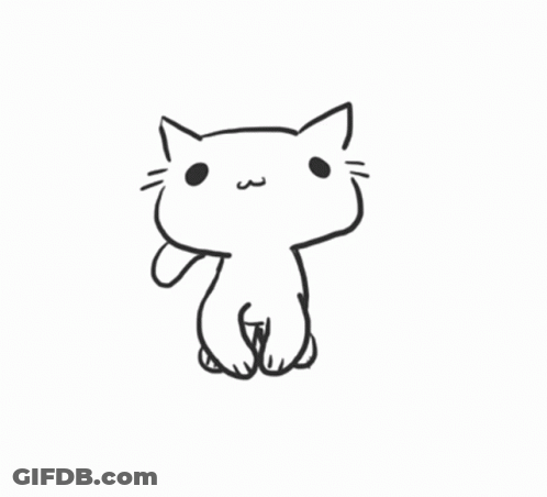 A Black And White Drawing Of A Cat On A White Background . GIF