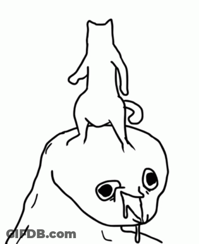 A Black And White Drawing Of A Cat On Top Of A Seal GIF