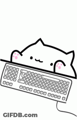 A Black And White Drawing Of A Cat Peeking Out Of A Keyboard . GIF