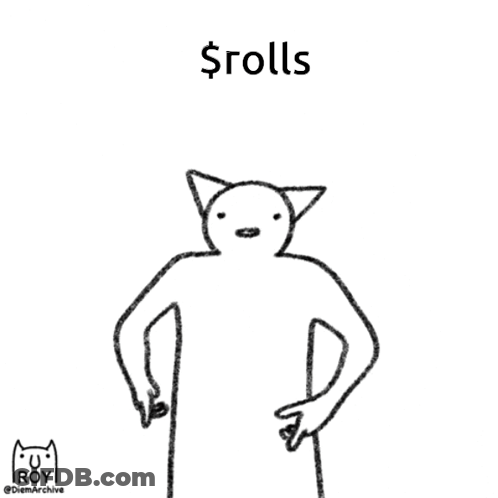 A Black And White Drawing Of A Cat Pointing At Something With The Words $ Rolls Below It GIF