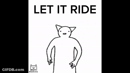 A Black And White Drawing Of A Cat Pointing With The Words Let It Ride Above It GIF
