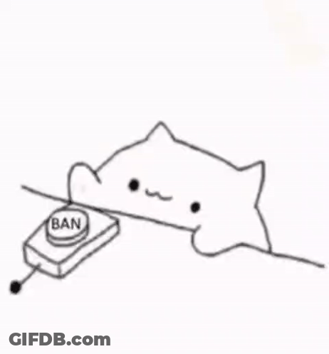 A Black And White Drawing Of A Cat Pressing A Button That Says Ban . GIF