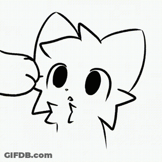 A Black And White Drawing Of A Cat 'S Face With A Hand Touching It . GIF