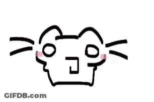 A Black And White Drawing Of A Cat 'S Face With A Pink Nose And Ears . GIF