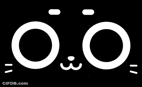 A Black And White Drawing Of A Cat 'S Face With A Smiley Face GIF