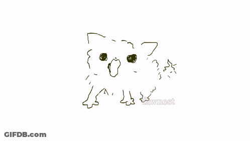 A Black And White Drawing Of A Cat 'S Face With A Swirling Eye GIF