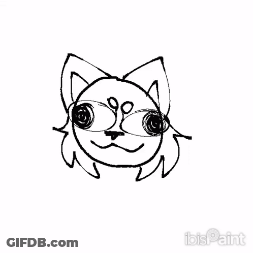 A Black And White Drawing Of A Cat 'S Face With Glasses GIF