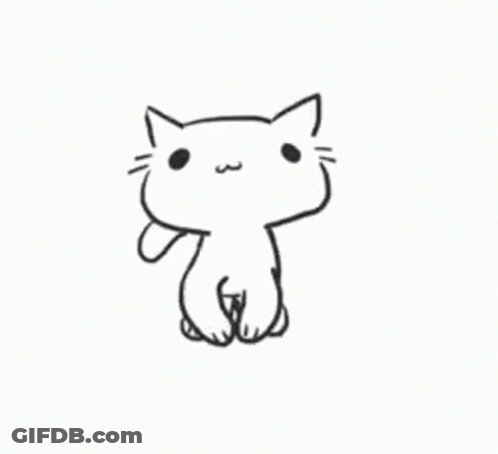 A Black And White Drawing Of A Cat Sitting On A White Surface . GIF