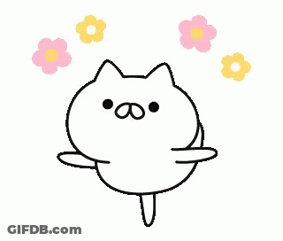 A Black And White Drawing Of A Cat Surrounded By Pink Flowers . GIF