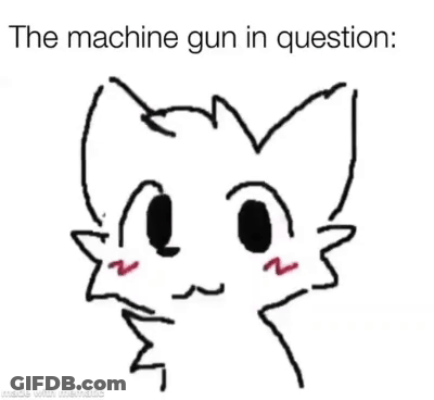 A Black And White Drawing Of A Cat With A Gun In Question . GIF