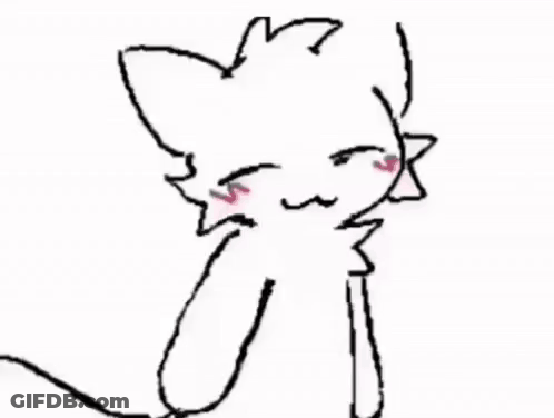 A Black And White Drawing Of A Cat With A Pink Nose And Paw . GIF