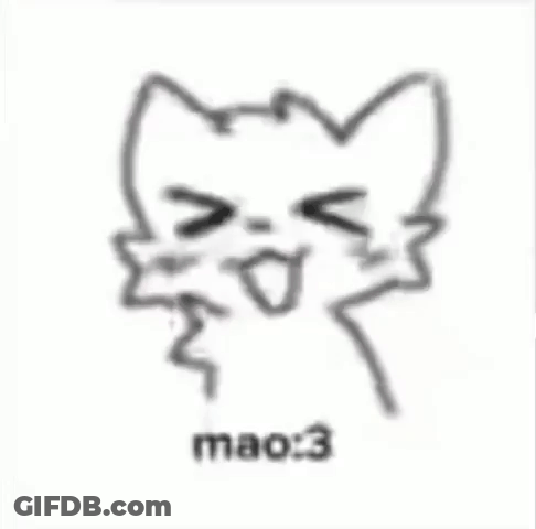 A Black And White Drawing Of A Cat With A Sad Face And The Words Moyo > 3 Below It . GIF
