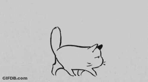 A Black And White Drawing Of A Cat With A Sad Face . GIF
