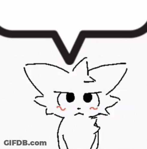 A Black And White Drawing Of A Cat With A V On Its Head GIF