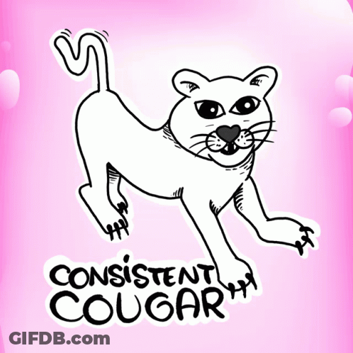 A Black And White Drawing Of A Cat With The Words Consistent Cougar Written Below It GIF