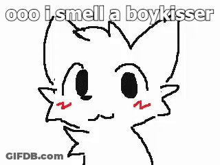 A Black And White Drawing Of A Cat With The Words `` I Smell A Boy Kisser '' . GIF