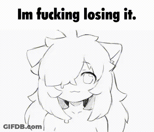 A Black And White Drawing Of A Cat With The Words `` Im Fucking Losing It '' GIF
