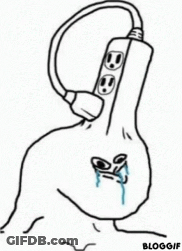A Black And White Drawing Of A Chicken With A Plug Coming Out Of It . GIF