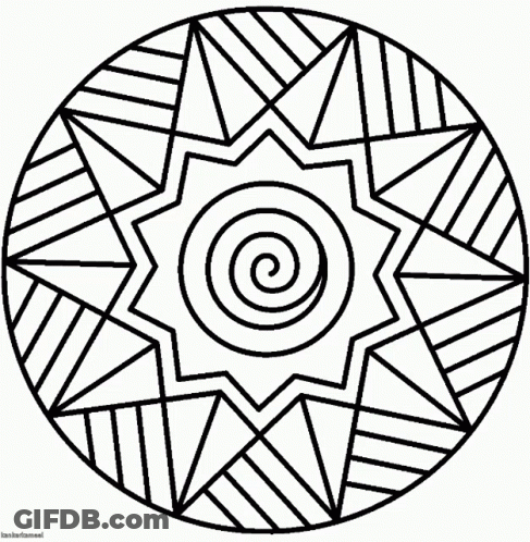 A Black And White Drawing Of A Circular Design With A Spiral In The Center GIF