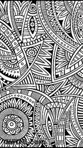 A Black And White Drawing Of A Circular Pattern With Eyes And Leaves GIF