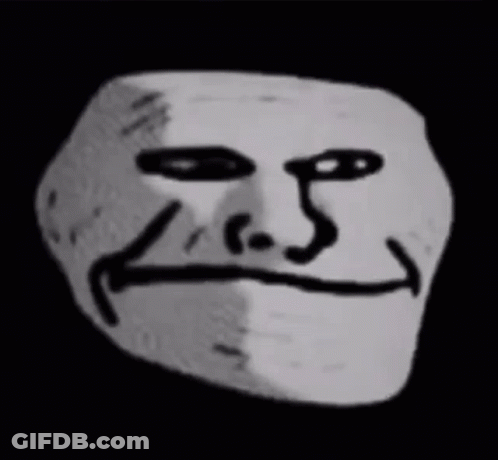 A Black And White Drawing Of A Creepy Troll Face With A Beard . GIF