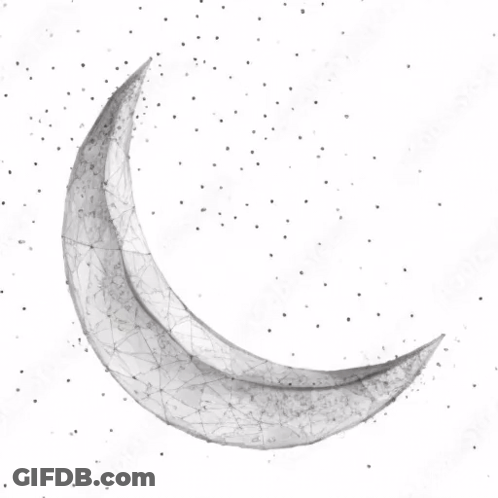 A Black And White Drawing Of A Crescent Moon With Stars GIF
