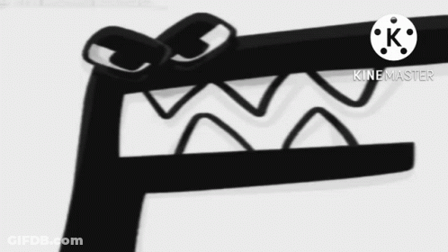 A Black And White Drawing Of A Crocodile With Sharp Teeth And A K Logo In The Corner GIF