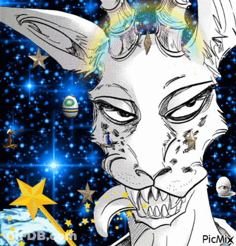 A Black And White Drawing Of A Deer With A Rainbow Coming Out Of Its Eyes GIF