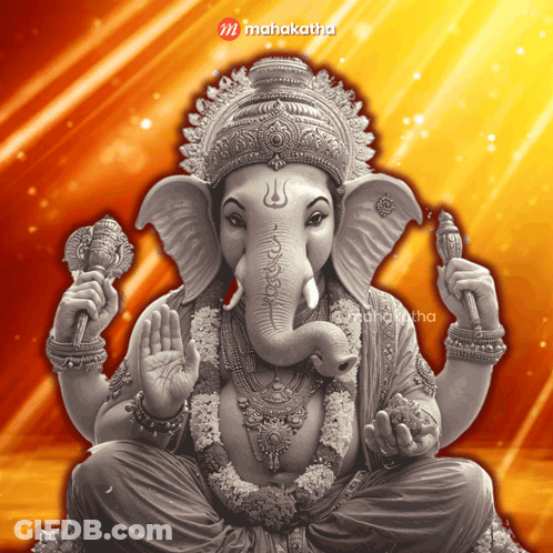 A Black And White Drawing Of A Deity With Mahakatha Written On The Bottom Right GIF