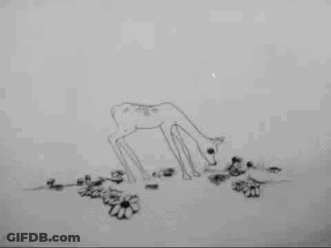 A Black And White Drawing Of A Dinosaur 'S Foot With Flowers On The Ground . GIF