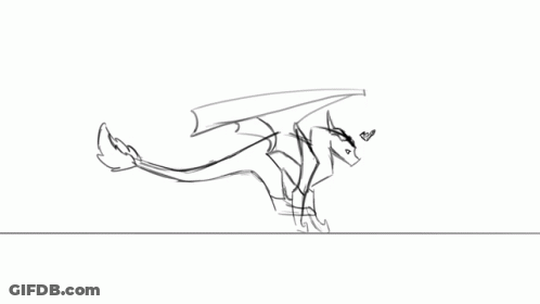 A Black And White Drawing Of A Dragon With Horns And Wings GIF