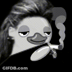 A Black And White Drawing Of A Duck With A Mustache Smoking A Cigarette GIF