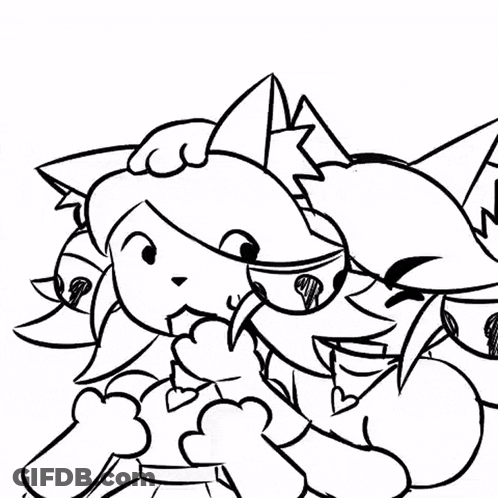 A Black And White Drawing Of A Fox And A Girl . GIF