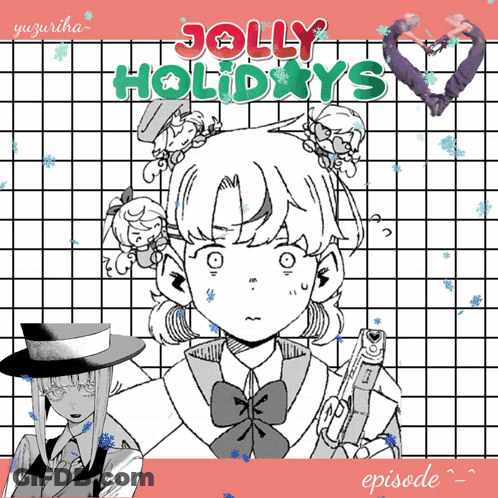 A Black And White Drawing Of A Girl And The Words Jolly Holidays GIF