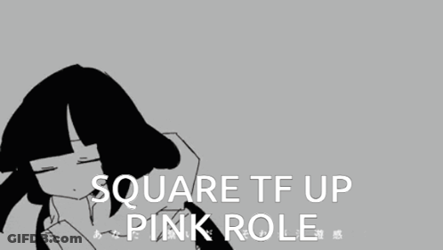 A Black And White Drawing Of A Girl And The Words Square Tf Up Pink Role GIF