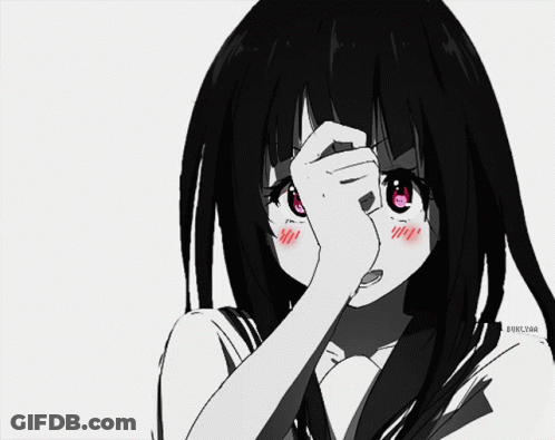 A Black And White Drawing Of A Girl Covering Her Face With Her Hands GIF