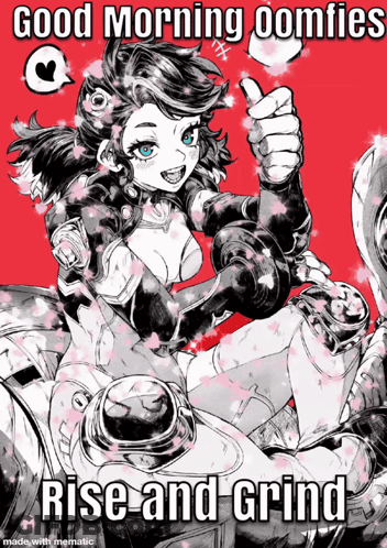A Black And White Drawing Of A Girl Giving A Thumbs Up With The Caption Good Morning Comfies Rise And Grind GIF