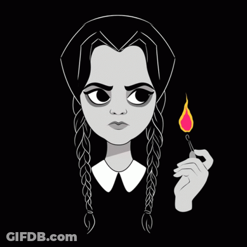 A Black And White Drawing Of A Girl Holding A Burning Match GIF