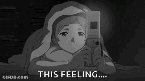 A Black And White Drawing Of A Girl Laying Under A Blanket Looking At A Cell Phone . GIF